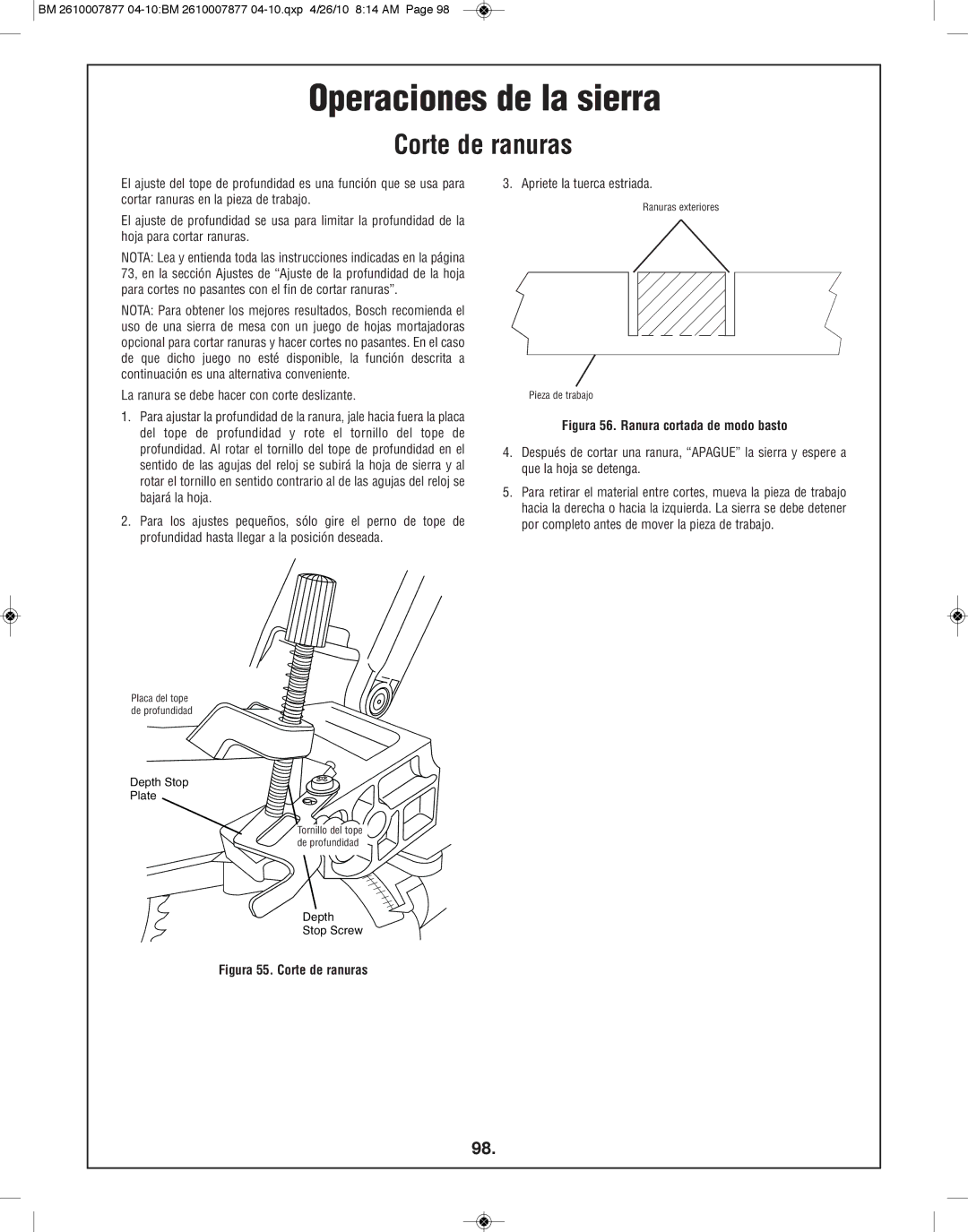 Bosch Power Tools GCM12SD manual Corte de ranuras, Apriete la tuerca estriada 