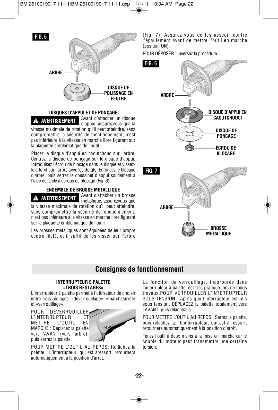 Bosch Power Tools GP712VS Consignes de fonctionnement, Arbre, Disque DE Polissage EN Feutre Disques Dappui ET DE Ponçage 