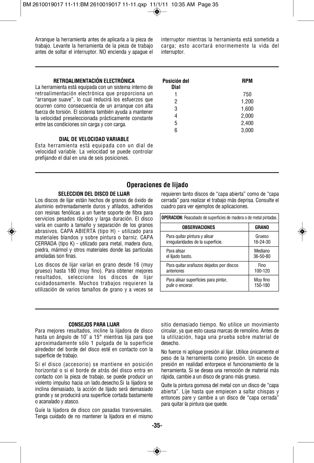 Bosch Power Tools GP712VS manual Operaciones de lijado, Retroalimentación Electrónica, Dial DE Velocidad Variable 