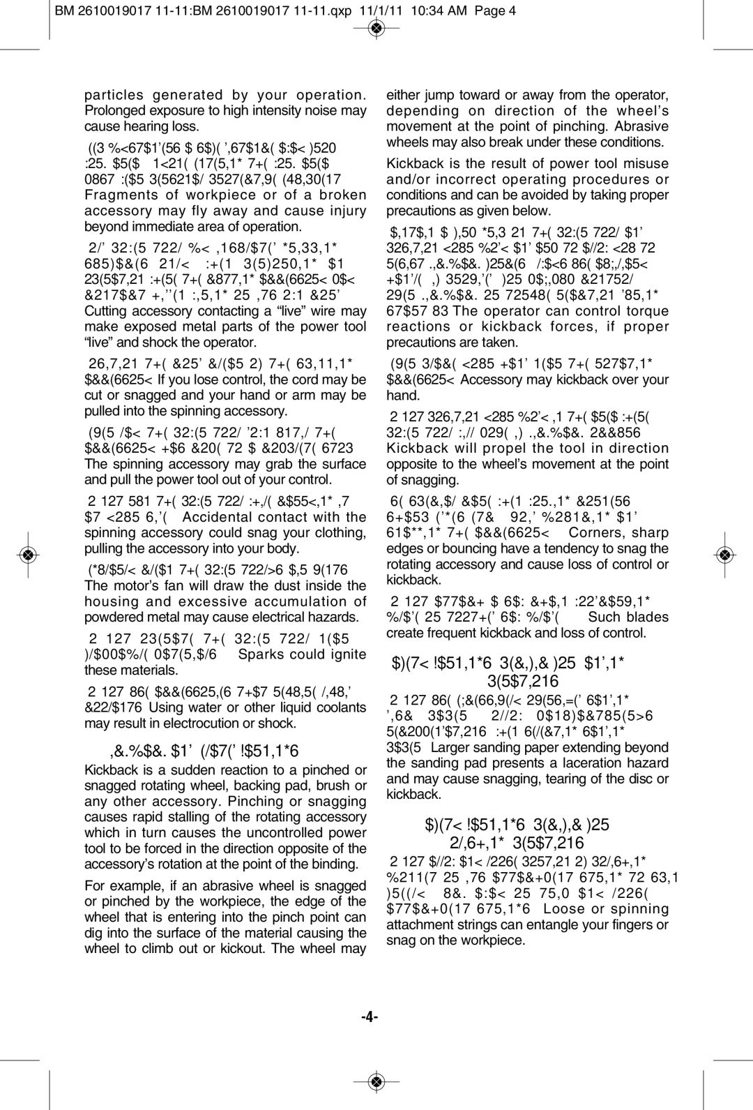 Bosch Power Tools GP712VS manual Kickback and Related Warnings, Safety Warnings Specific for Sanding Operations 