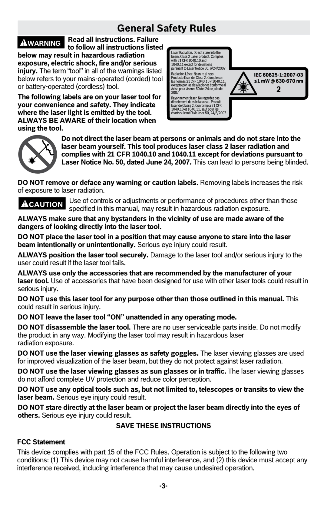 Bosch Power Tools GPL2 manual General Safety Rules, Following labels are on your laser tool for, Using the tool 