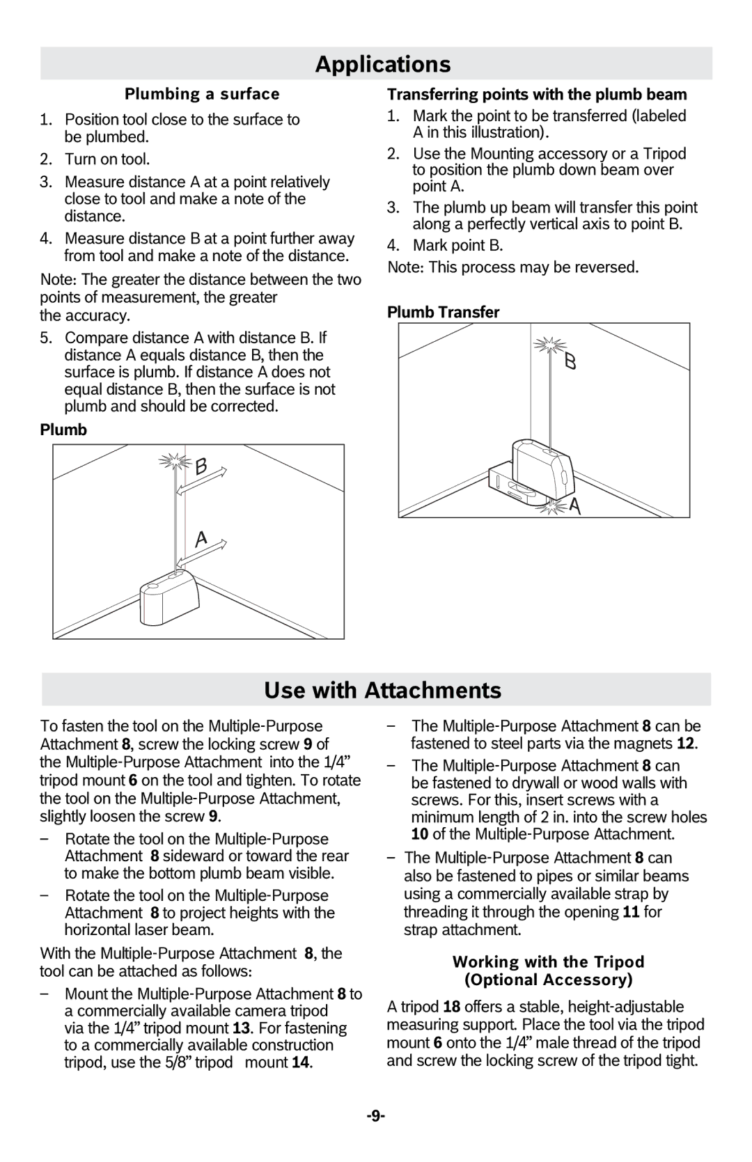 Bosch Power Tools GPL2 manual Applications, Use with Attachments 