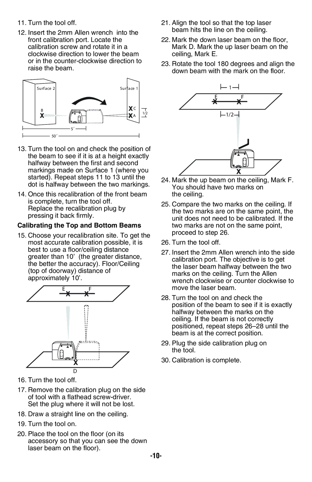 Bosch Power Tools GPL3 manual Calibrating the Top and Bottom Beams 