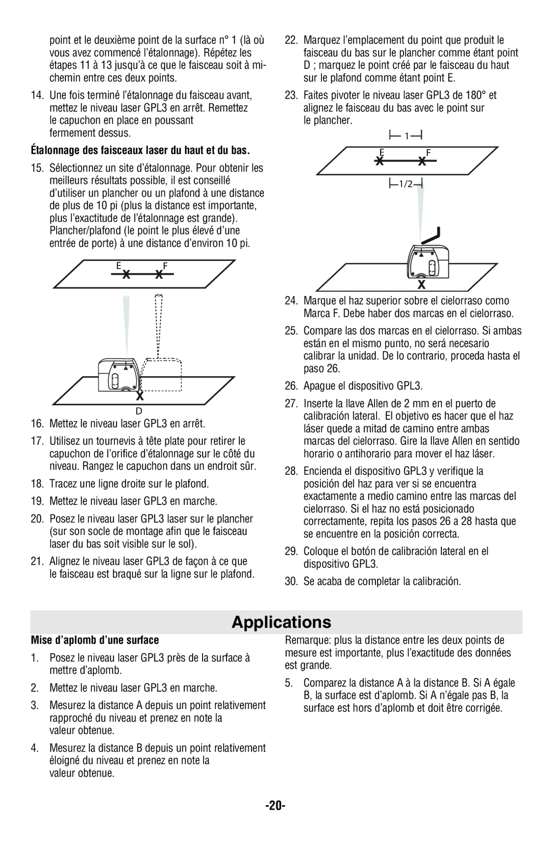 Bosch Power Tools GPL3 manual Mise d’aplomb d’une surface, Valeur obtenue 