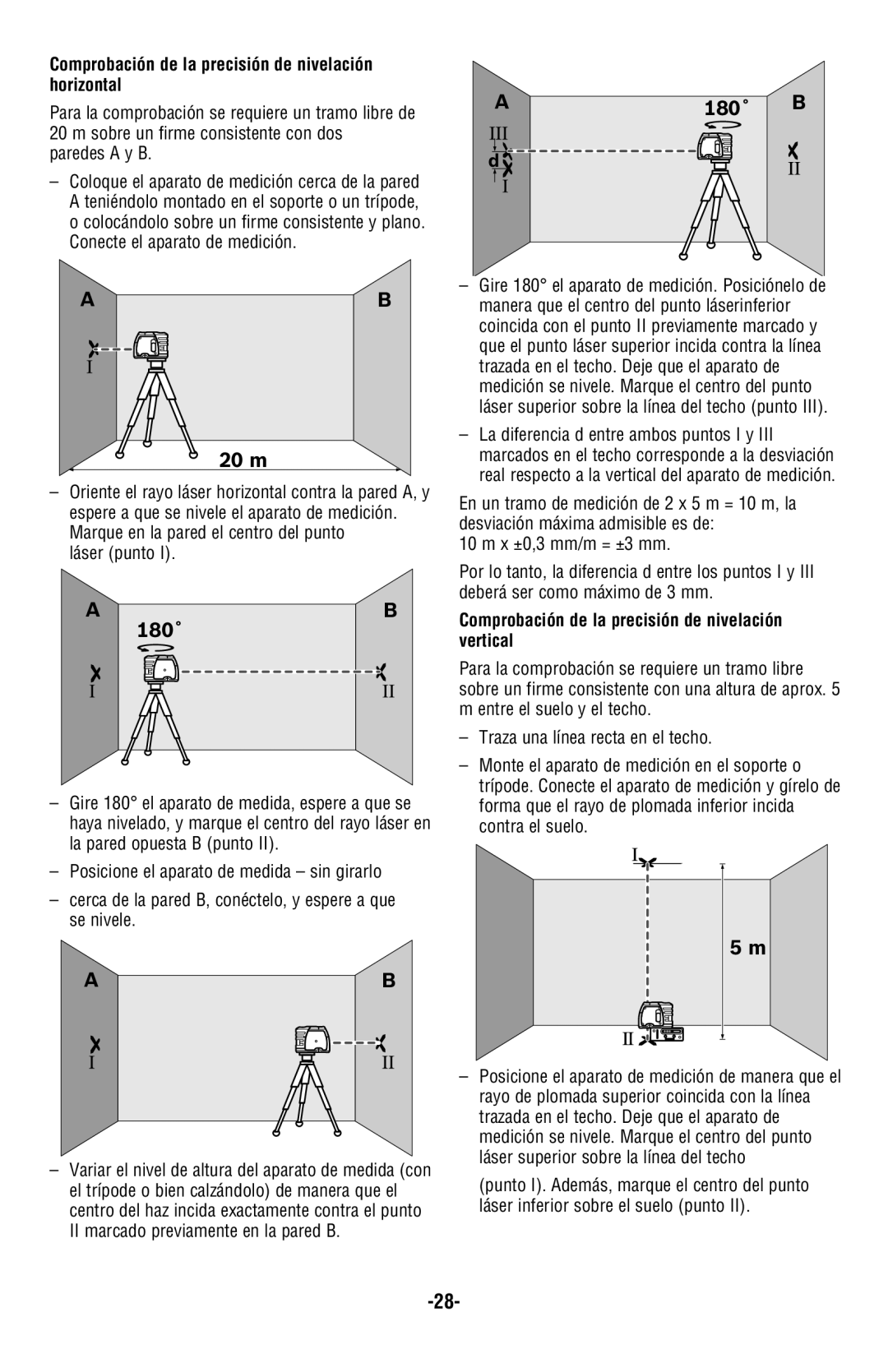 Bosch Power Tools GPL3 manual Comprobación de la precisión de nivelación horizontal, Láser punto 