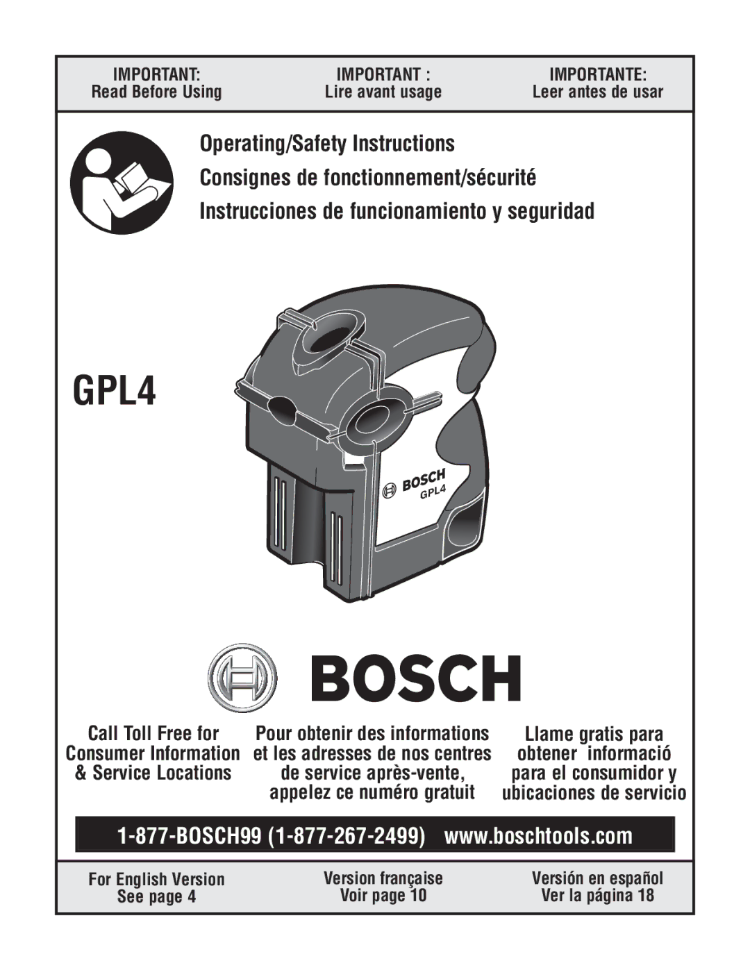 Bosch Power Tools GPL4 manual 