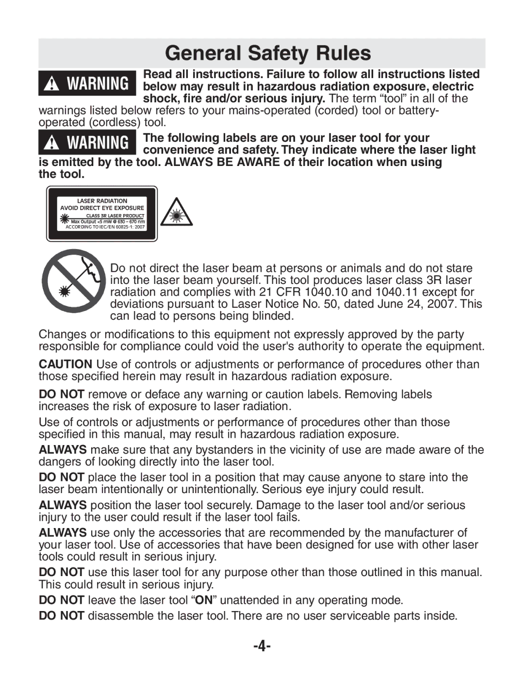 Bosch Power Tools GPL4 manual General Safety Rules 