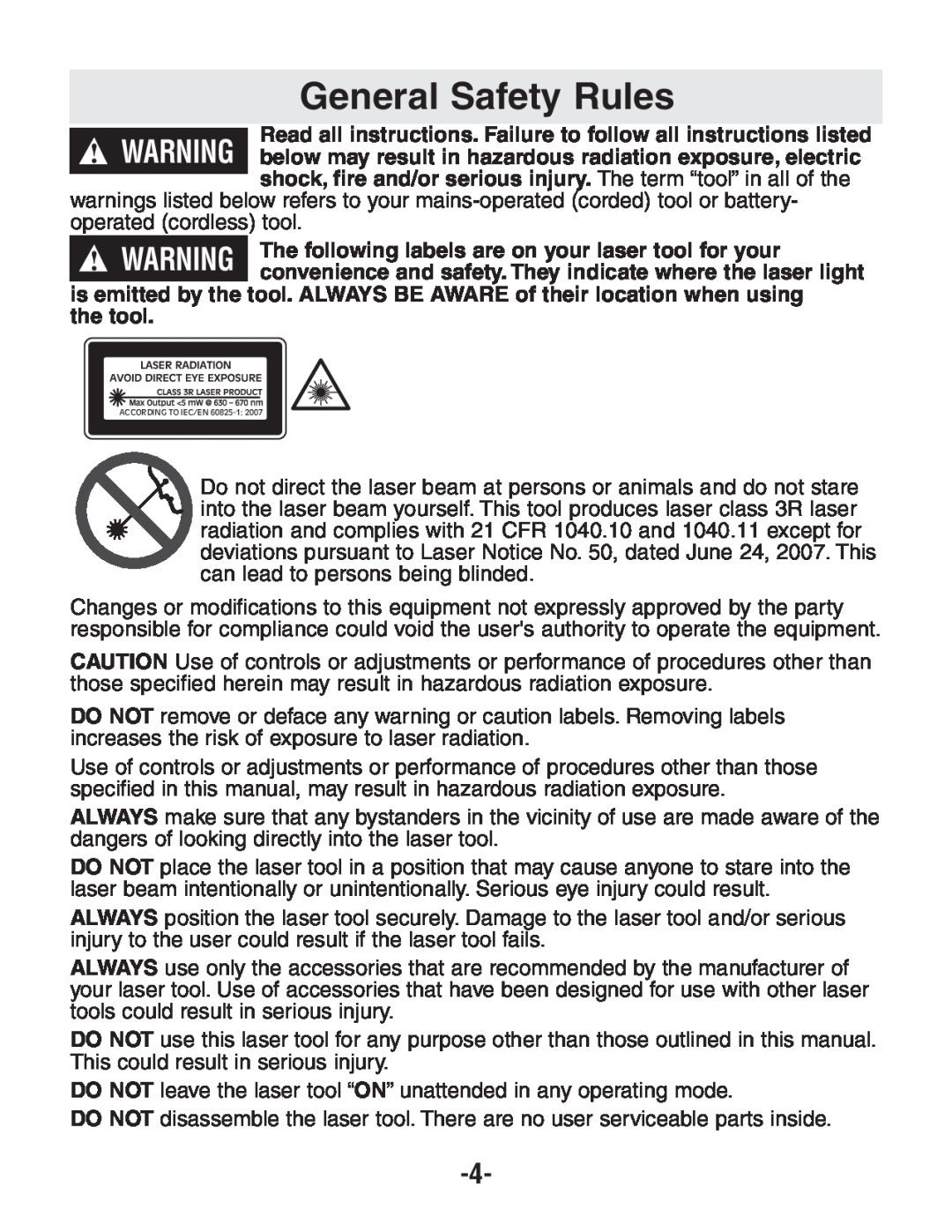 Bosch Power Tools GPL4 manual General Safety Rules, The following labels are on your laser tool for your 