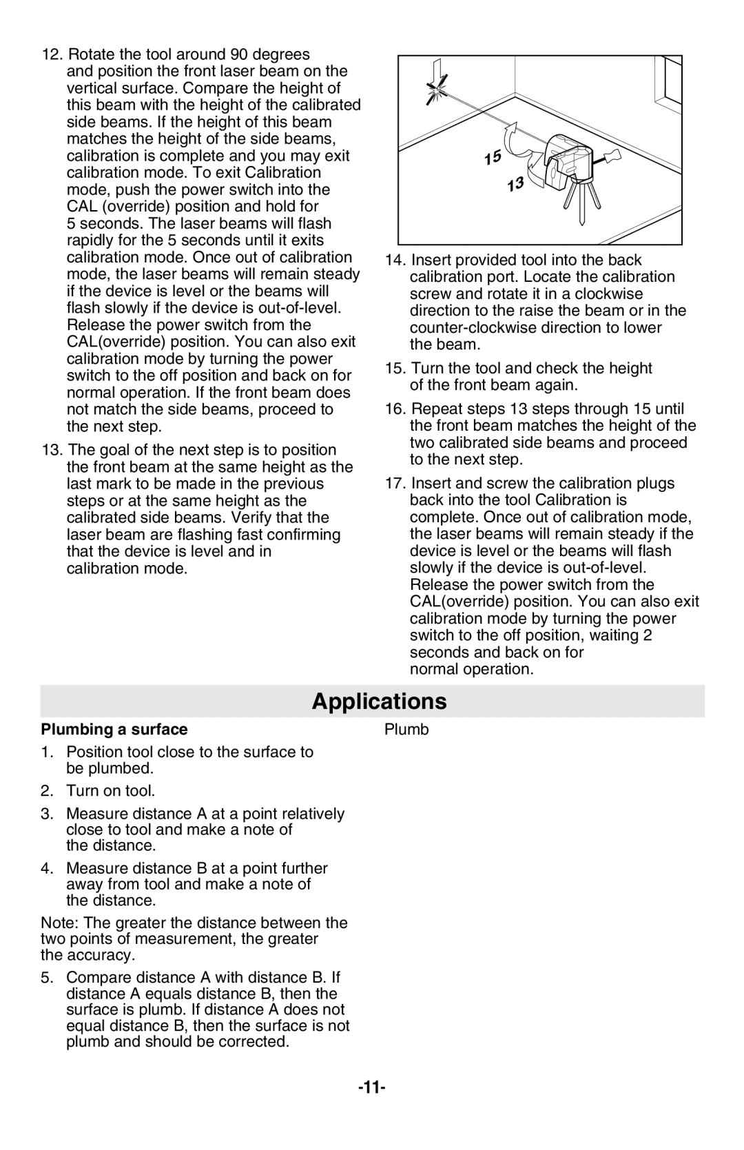 Bosch Power Tools GPL5 manual Applications, Plumbing a surface 