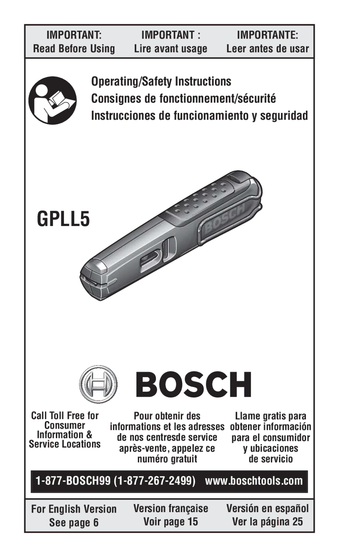 Bosch Power Tools GPLL5 manual Instrucciones de funcionamiento y seguridad 