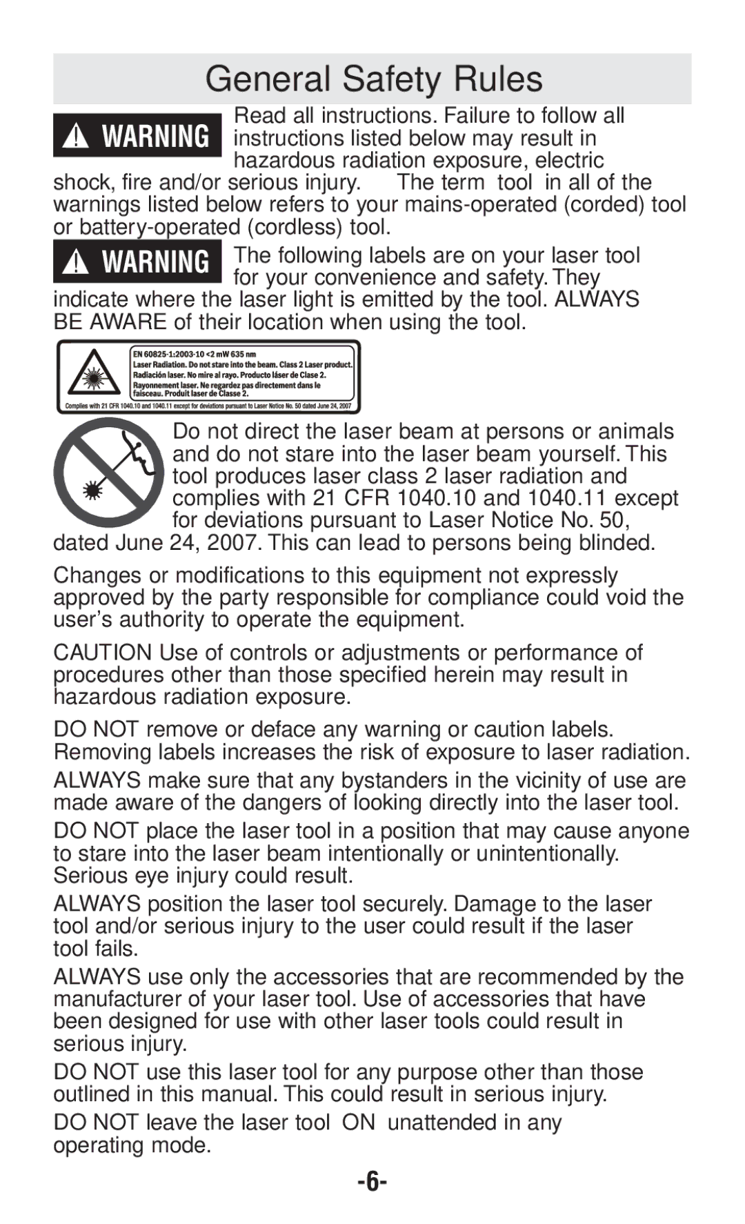 Bosch Power Tools GPLL5 manual General Safety Rules 