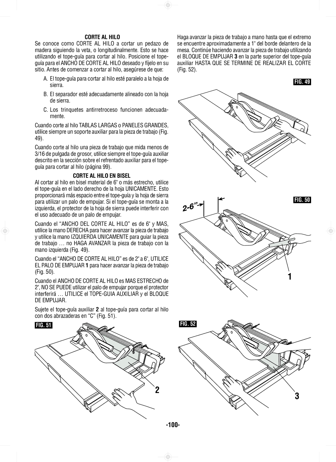 Bosch Power Tools GTS1031 manual 100, Corte AL Hilo EN Bisel 