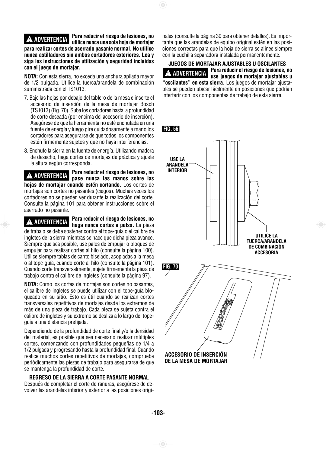 Bosch Power Tools GTS1031 manual Accesorio DE Inserción DE LA Mesa DE Mortajar 