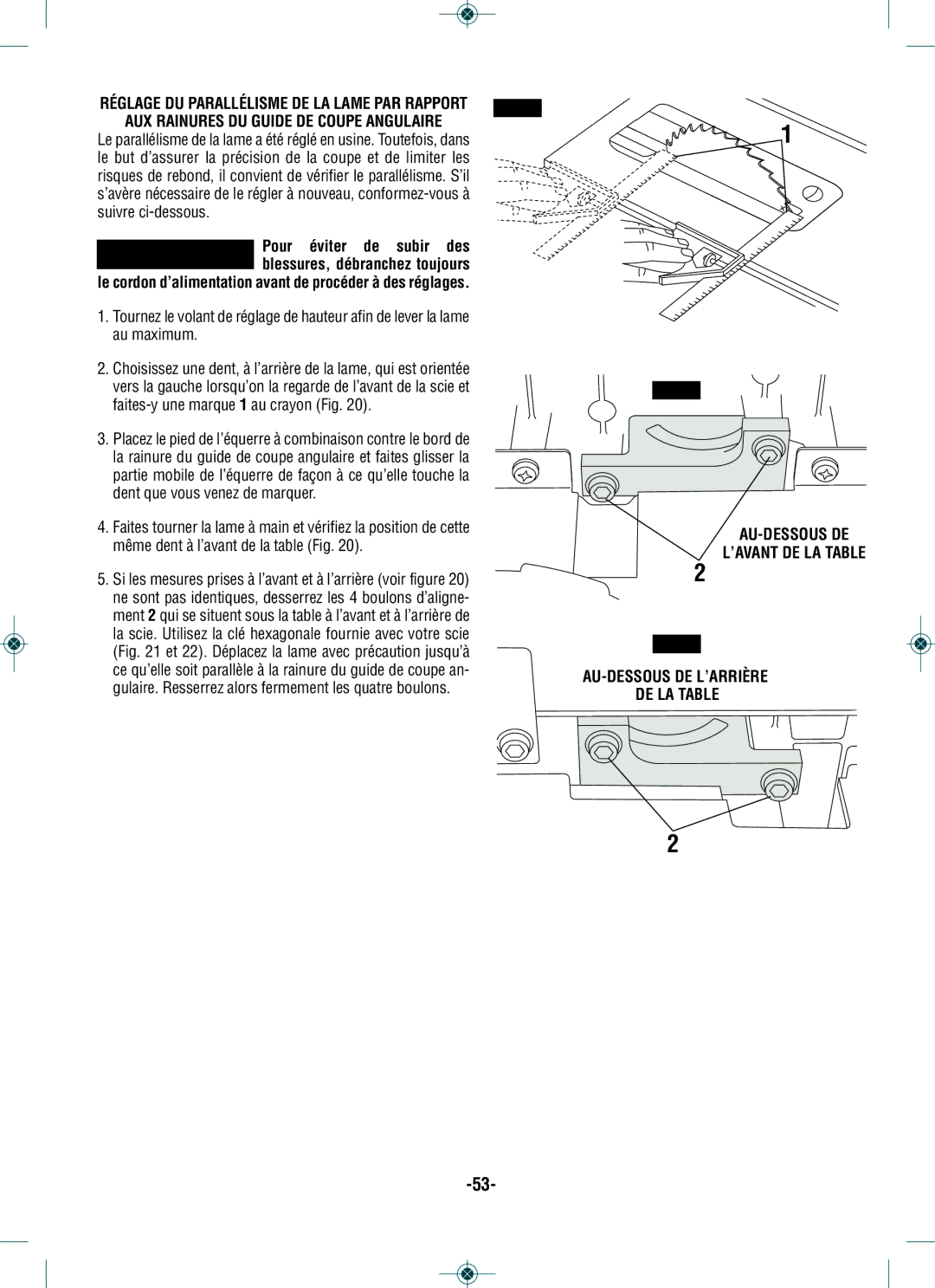 Bosch Power Tools GTS1031 manual Suivre ci-dessous, Pour éviter de subir des 