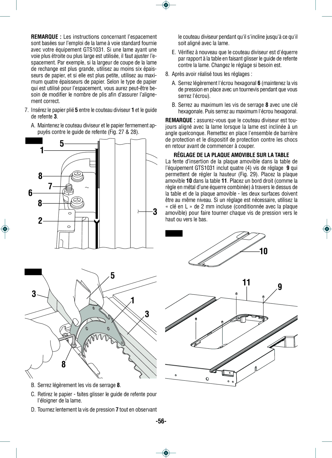 Bosch Power Tools GTS1031 Soit aligné avec la lame, Après avoir réalisé tous les réglages, Serrez lécrou, Ment correct 