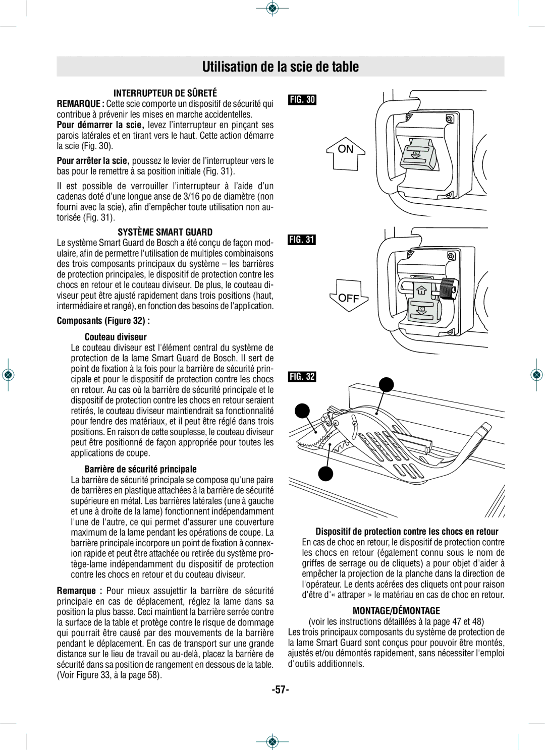 Bosch Power Tools GTS1031 Utilisation de la scie de table, Interrupteur DE Sûreté, Composants Figure ❶ Couteau diviseur 