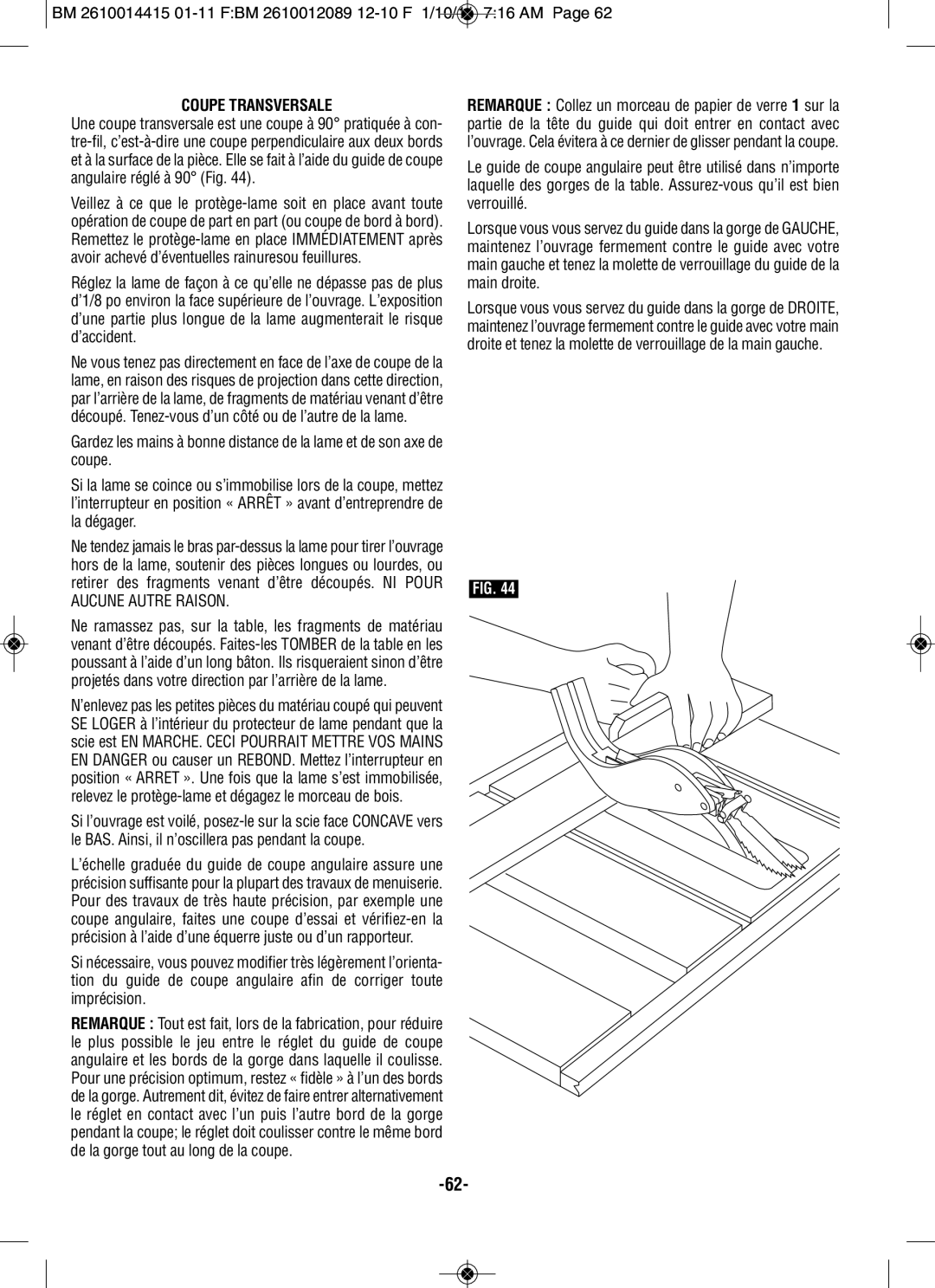 Bosch Power Tools GTS1031 manual Coupe Transversale 