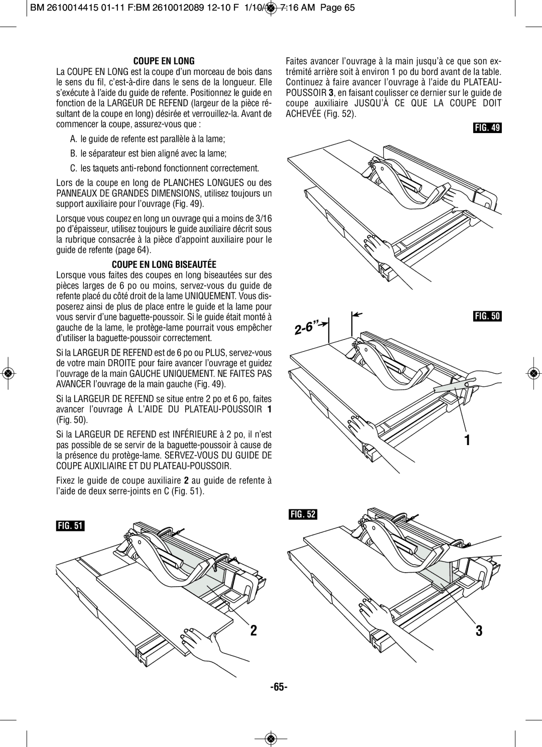 Bosch Power Tools GTS1031 manual Coupe EN Long Biseautée 