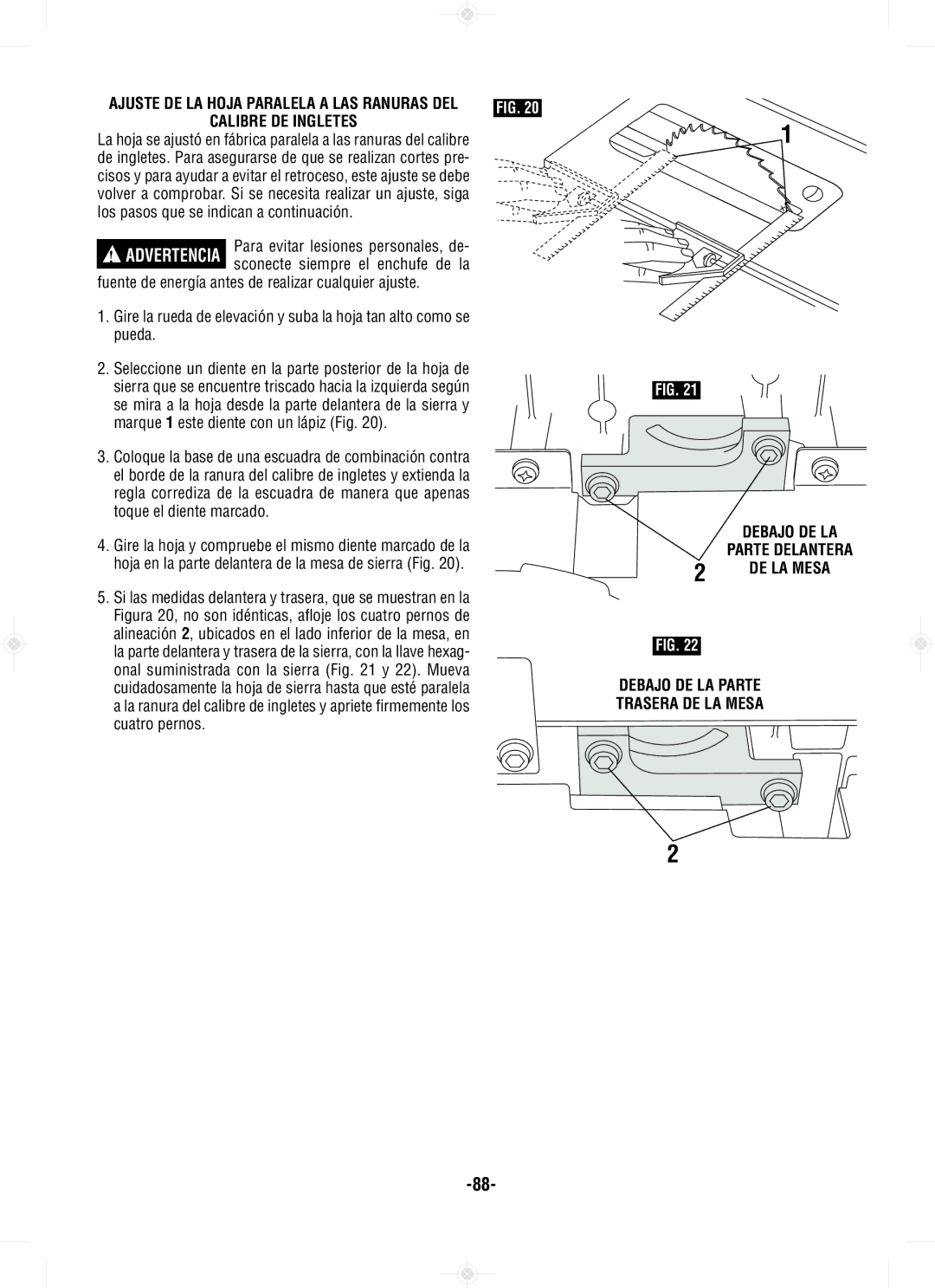 Bosch Power Tools GTS1031 manual Los pasos que se indican a continuación, Debajo DE LA Parte Trasera DE LA Mesa 