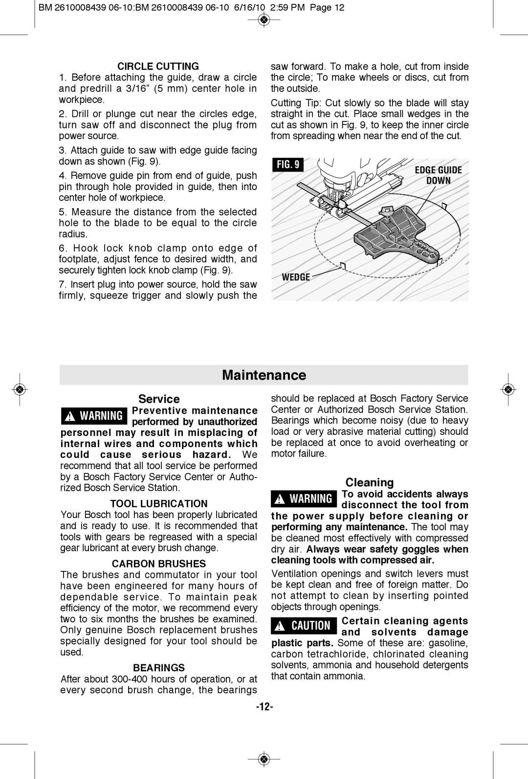 Bosch Power Tools JS470EB manual Maintenance, Cleaning 