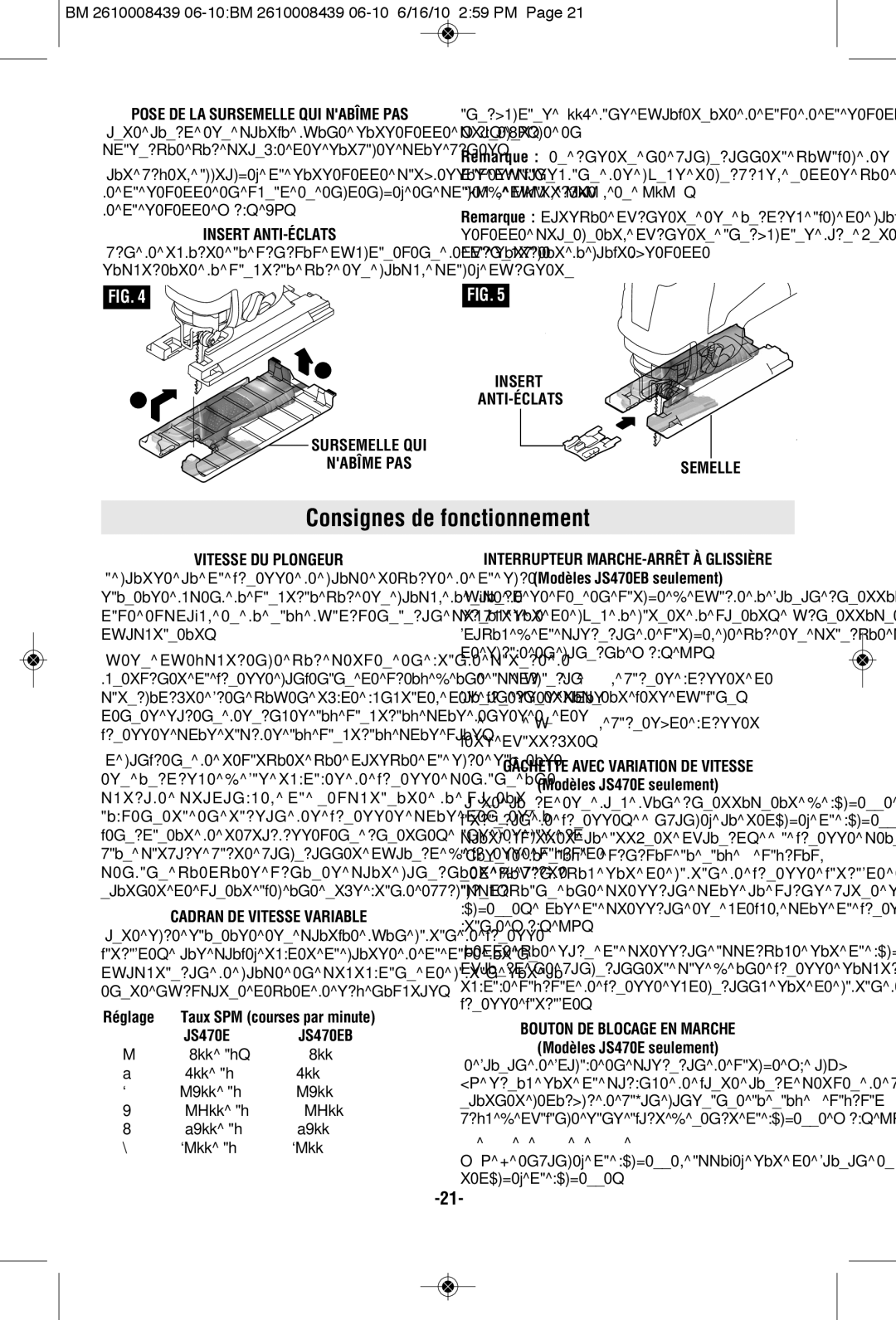 Bosch Power Tools JS470EB manual Consignes de fonctionnement 