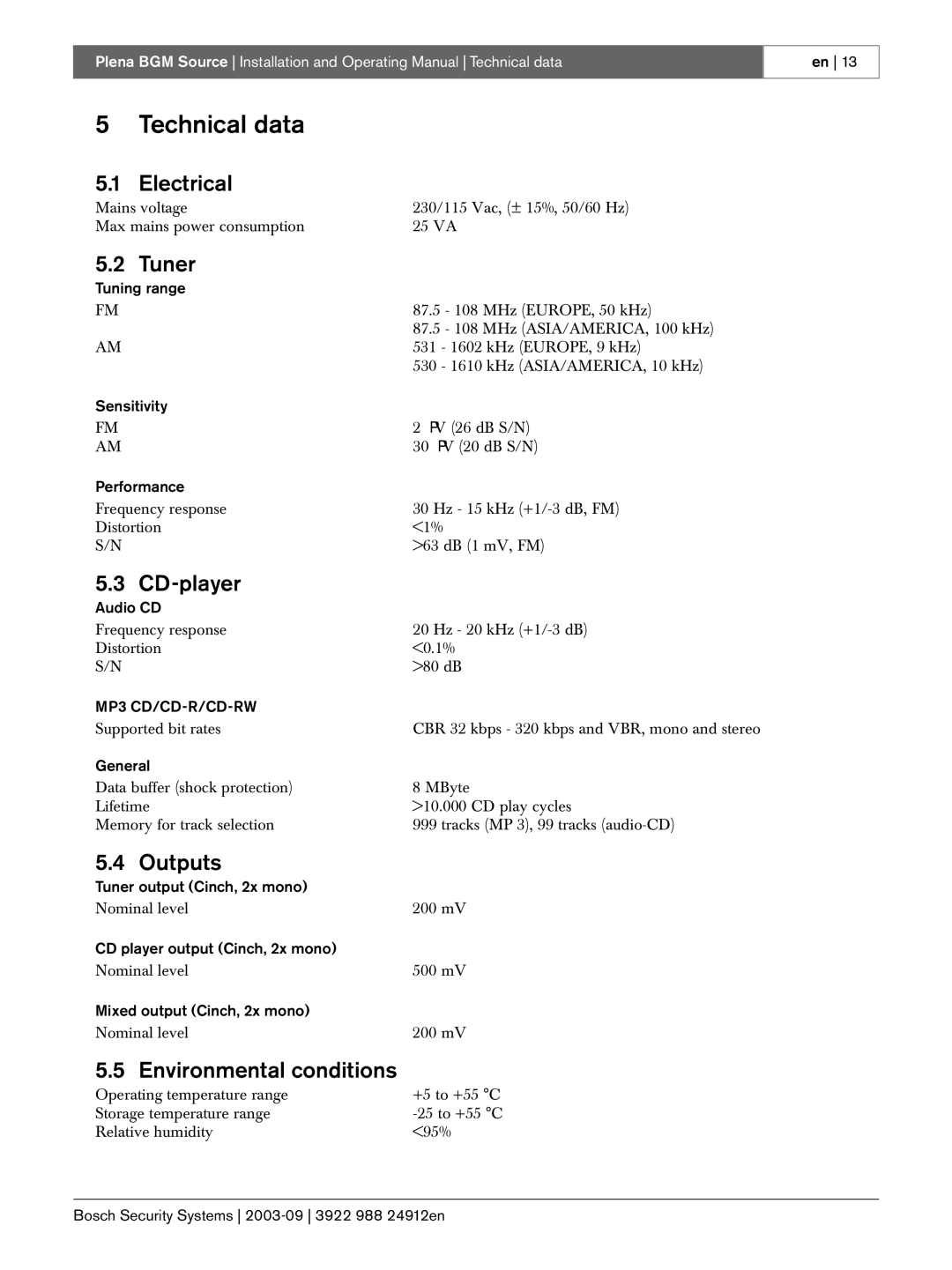 Bosch Power Tools LBB 1961 manual Technical data 