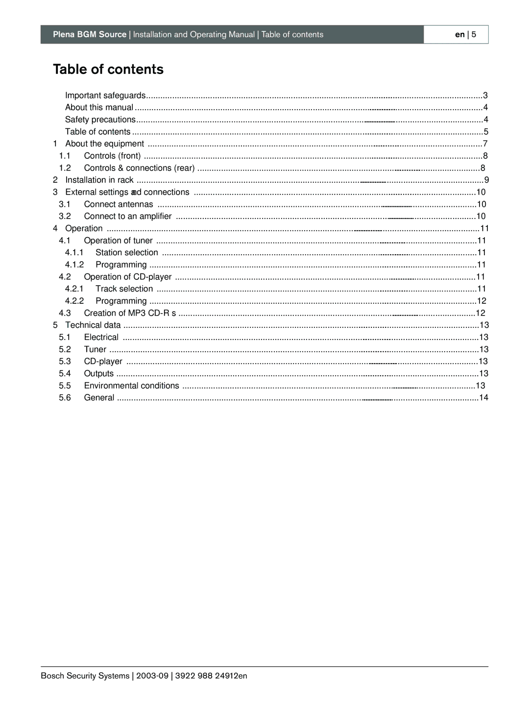 Bosch Power Tools LBB 1961 manual Table of contents 