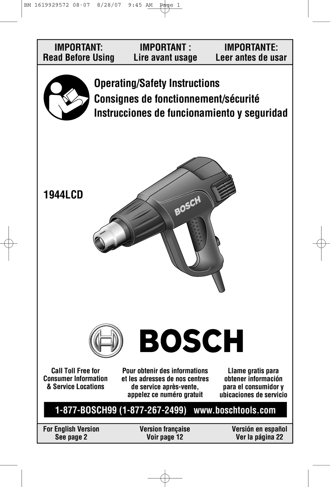 Bosch Power Tools LCD manual Read Before Using 