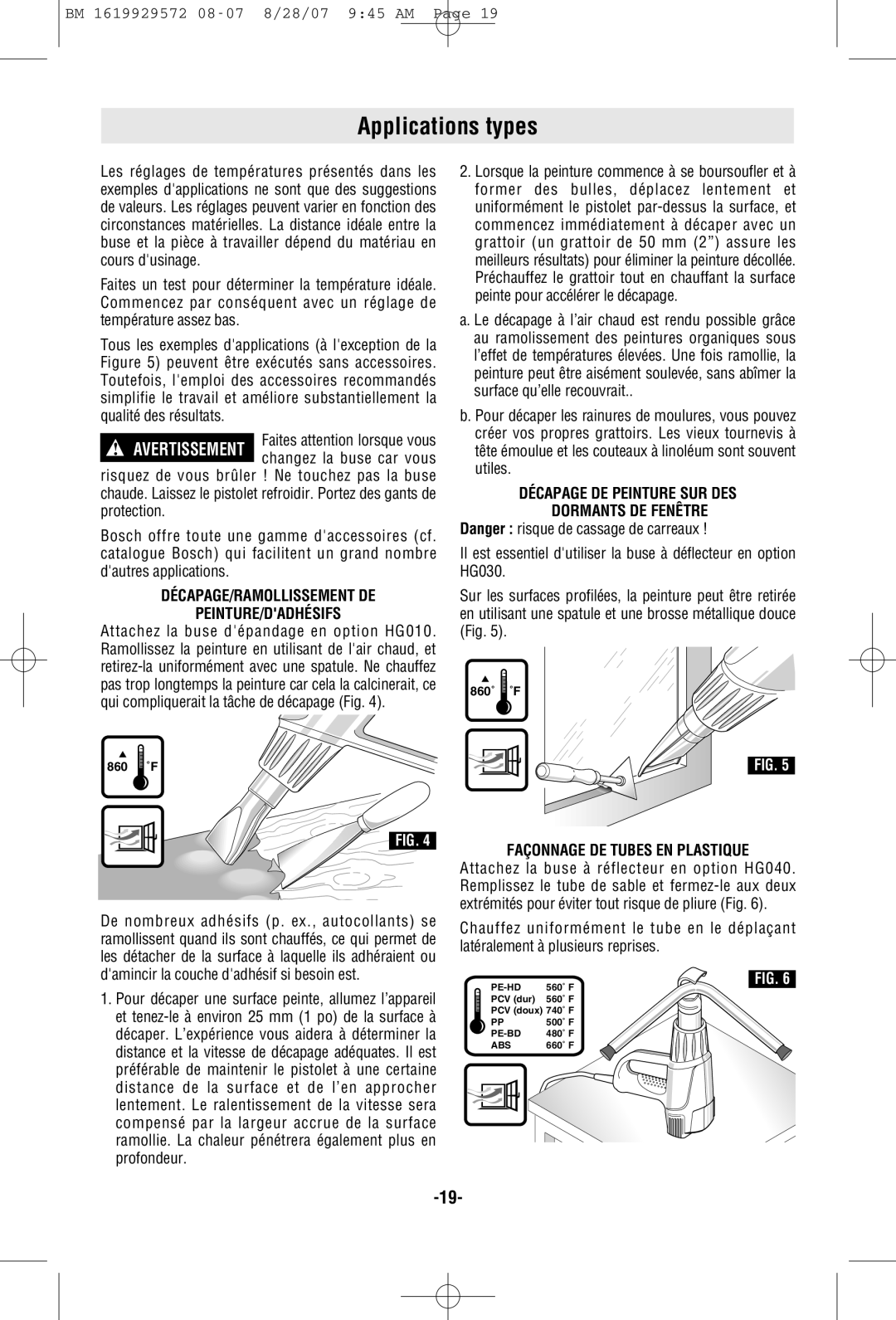 Bosch Power Tools LCD Applications types, Décapage/Ramollissement De Peinture/Dadhésifs, Façonnage DE Tubes EN Plastique 