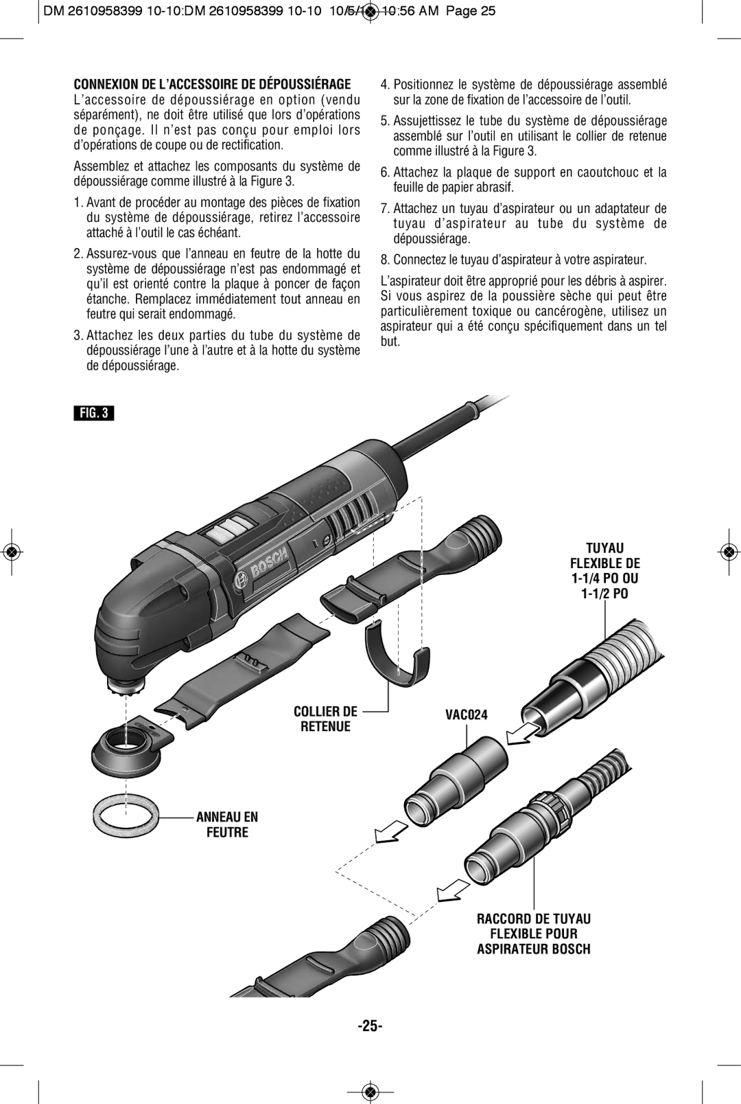 Bosch Power Tools MX25E manual Tuyau 