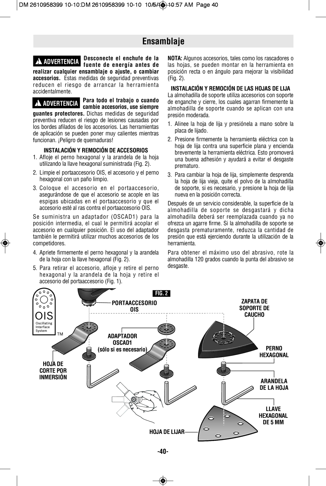 Bosch Power Tools MX25E manual Ensamblaje, Hoja DE Lijar 