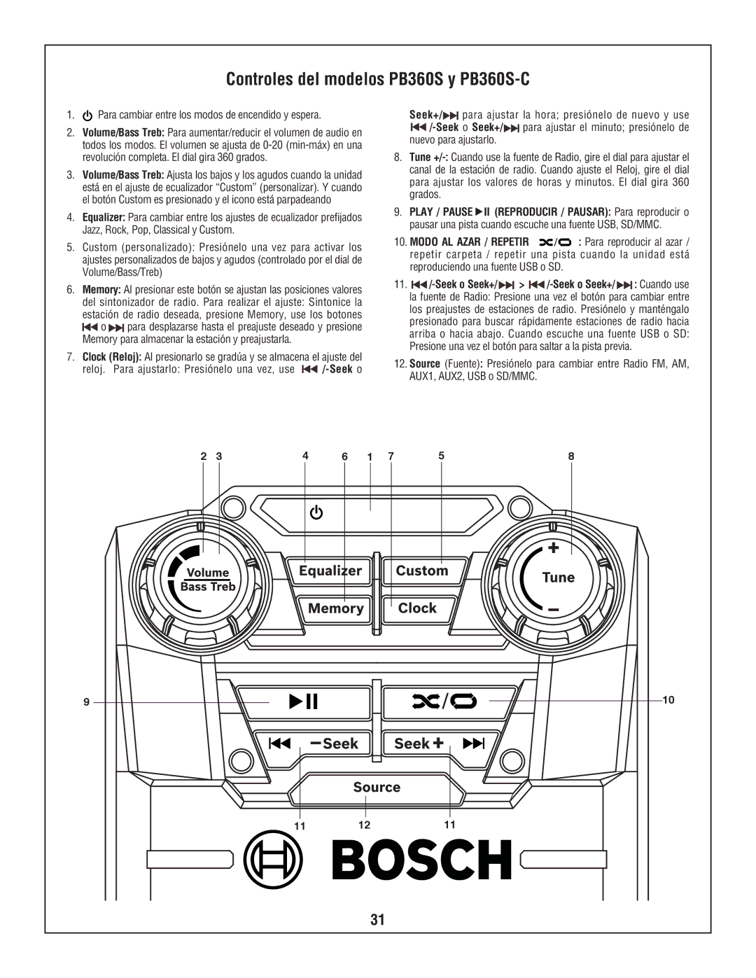 Bosch Power Tools manual Controles del modelos PB360S y PB360S-C, Para cambiar entre los modos de encendido y espera 