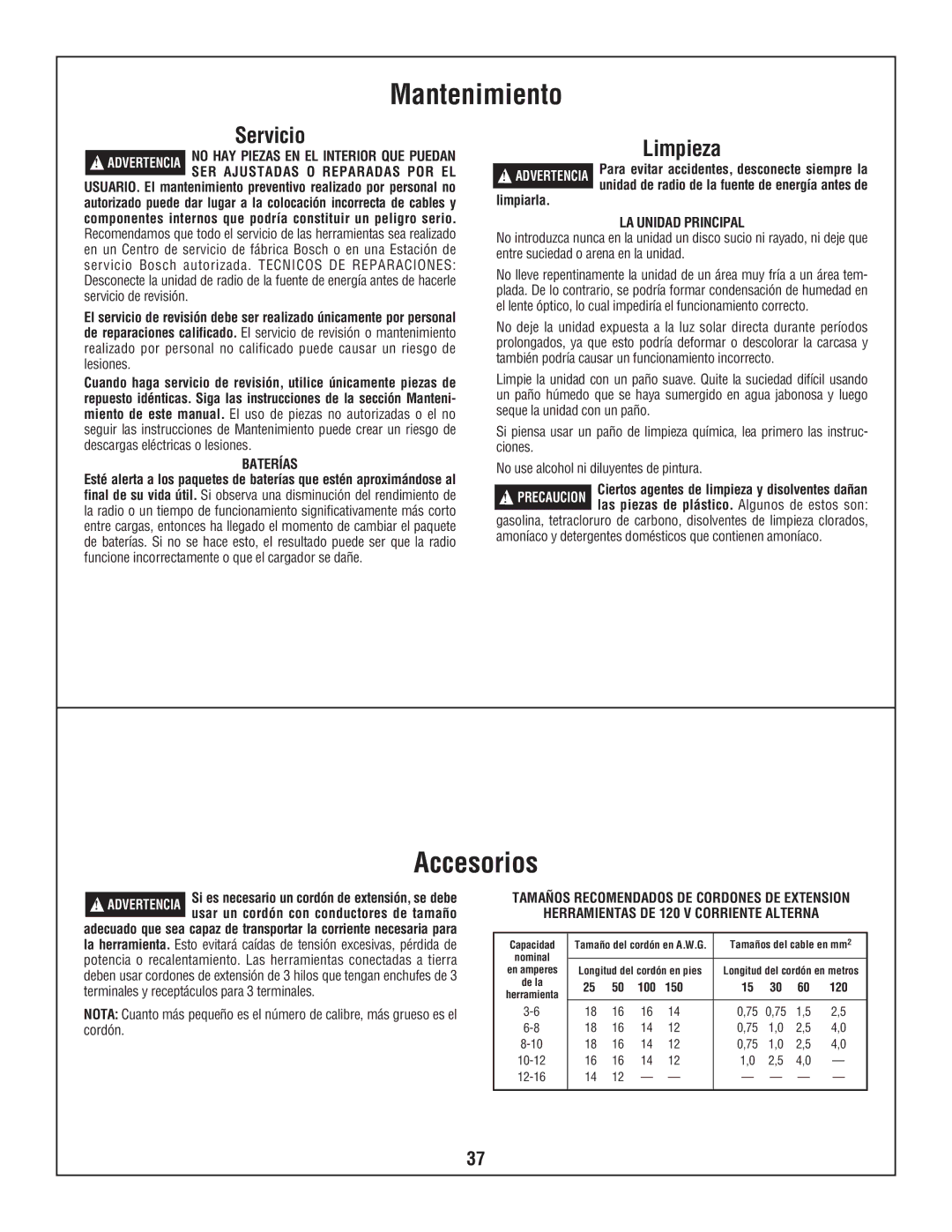 Bosch Power Tools PB360S-C manual Servicio, Limpieza, Baterías, Limpiarla, LA Unidad Principal 