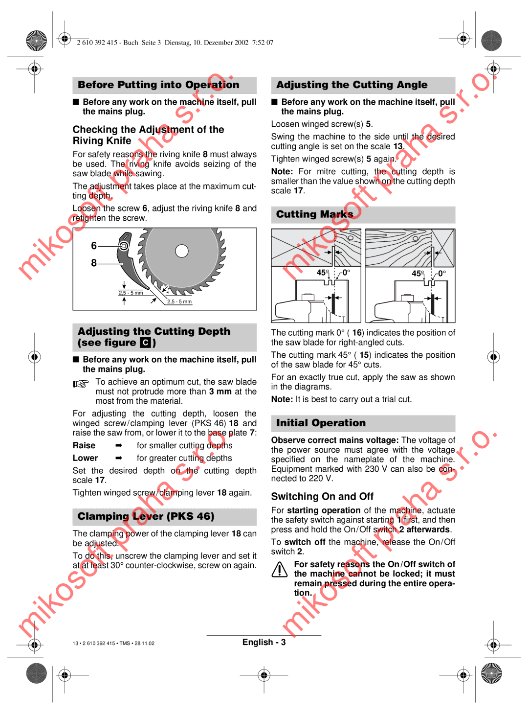 Bosch Power Tools PKS 46, PKS 40 operating instructions Before Putting into Operation 