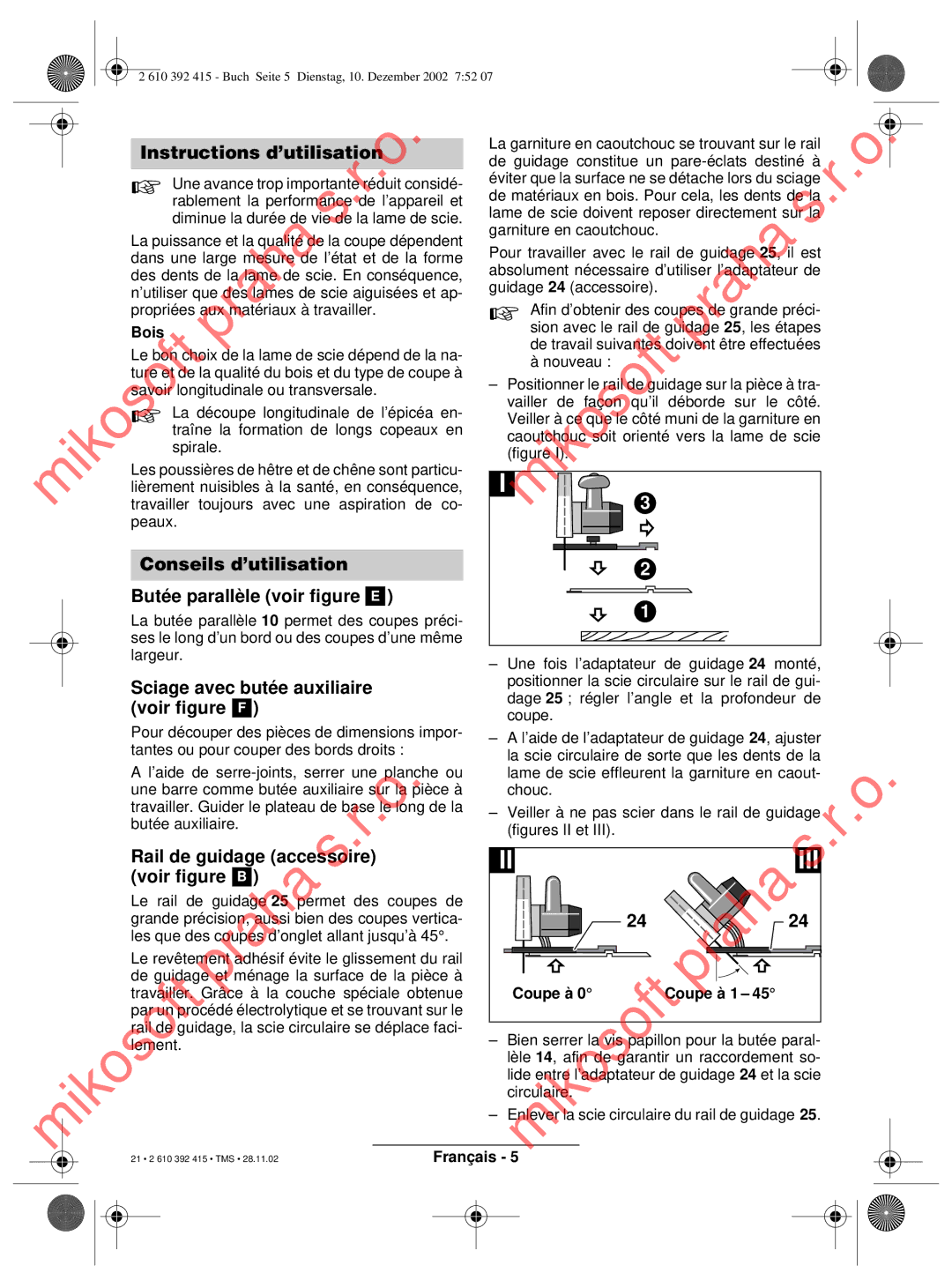 Bosch Power Tools PKS 46, PKS 40 operating instructions Mikosoft3, 5mikosoft, Instructions d’utilisati, Rail de guidage acce 