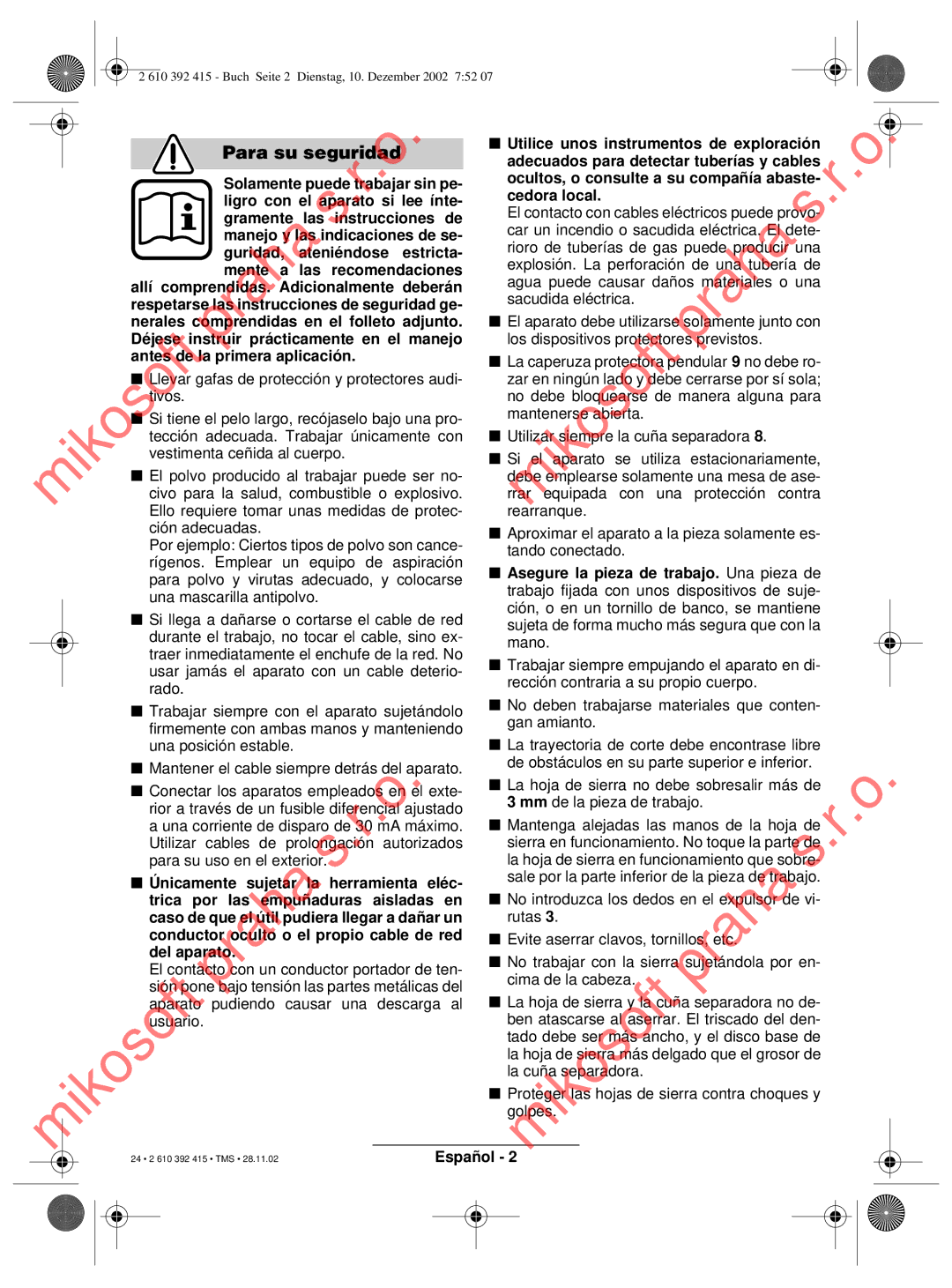 Bosch Power Tools PKS 40, PKS 46 operating instructions Para su seguridad 