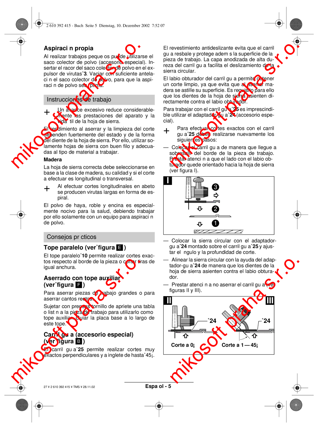 Bosch Power Tools PKS 46, PKS 40 Aspiración propia, Instrucciones de trabajo, Consejos prácticos, Tope paralelo ver figura 