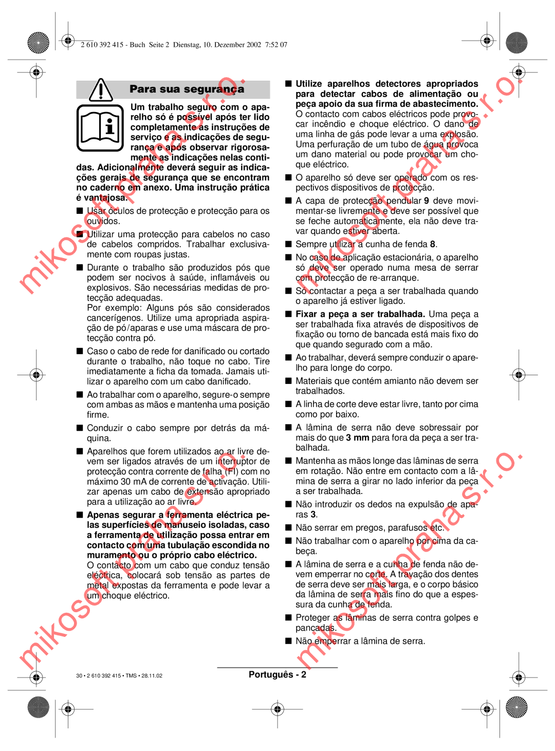 Bosch Power Tools PKS 40, PKS 46 operating instructions Para sua segurança 