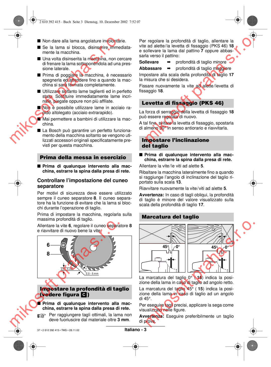 Bosch Power Tools PKS 46, PKS 40 Prima della messa in esercizio, Levettamikosoftdi fissaggio PKS, Marcatura del taglio 