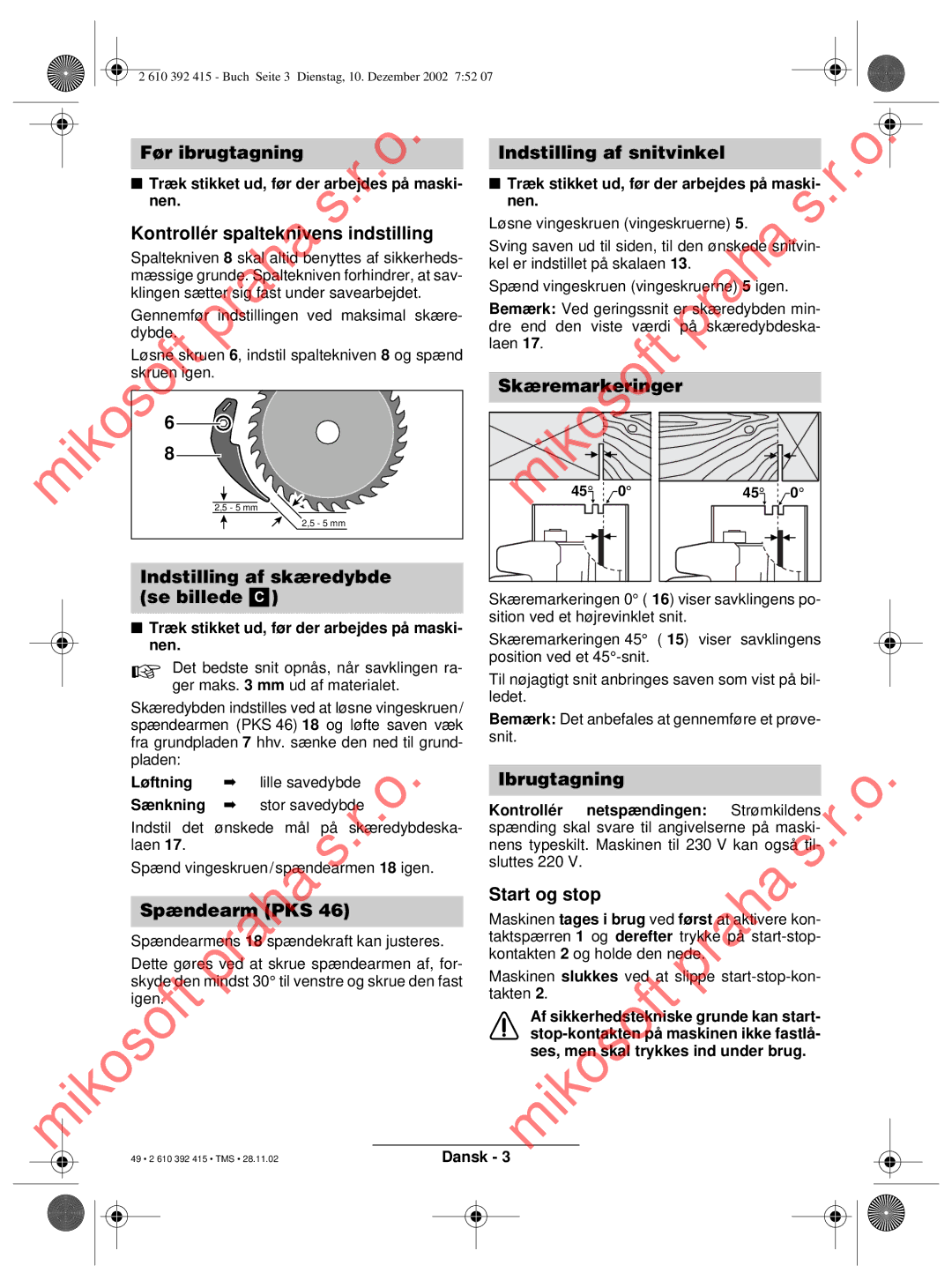 Bosch Power Tools PKS 46, PKS 40 operating instructions Mikosoftigen 