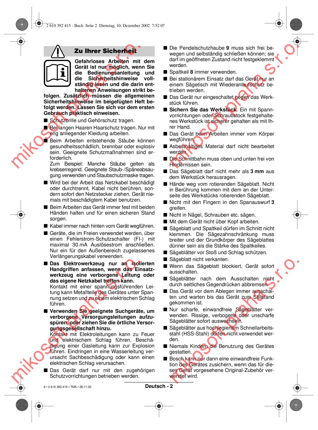 Bosch Power Tools PKS 40, PKS 46 operating instructions Zu Ihrer Sicherheit 