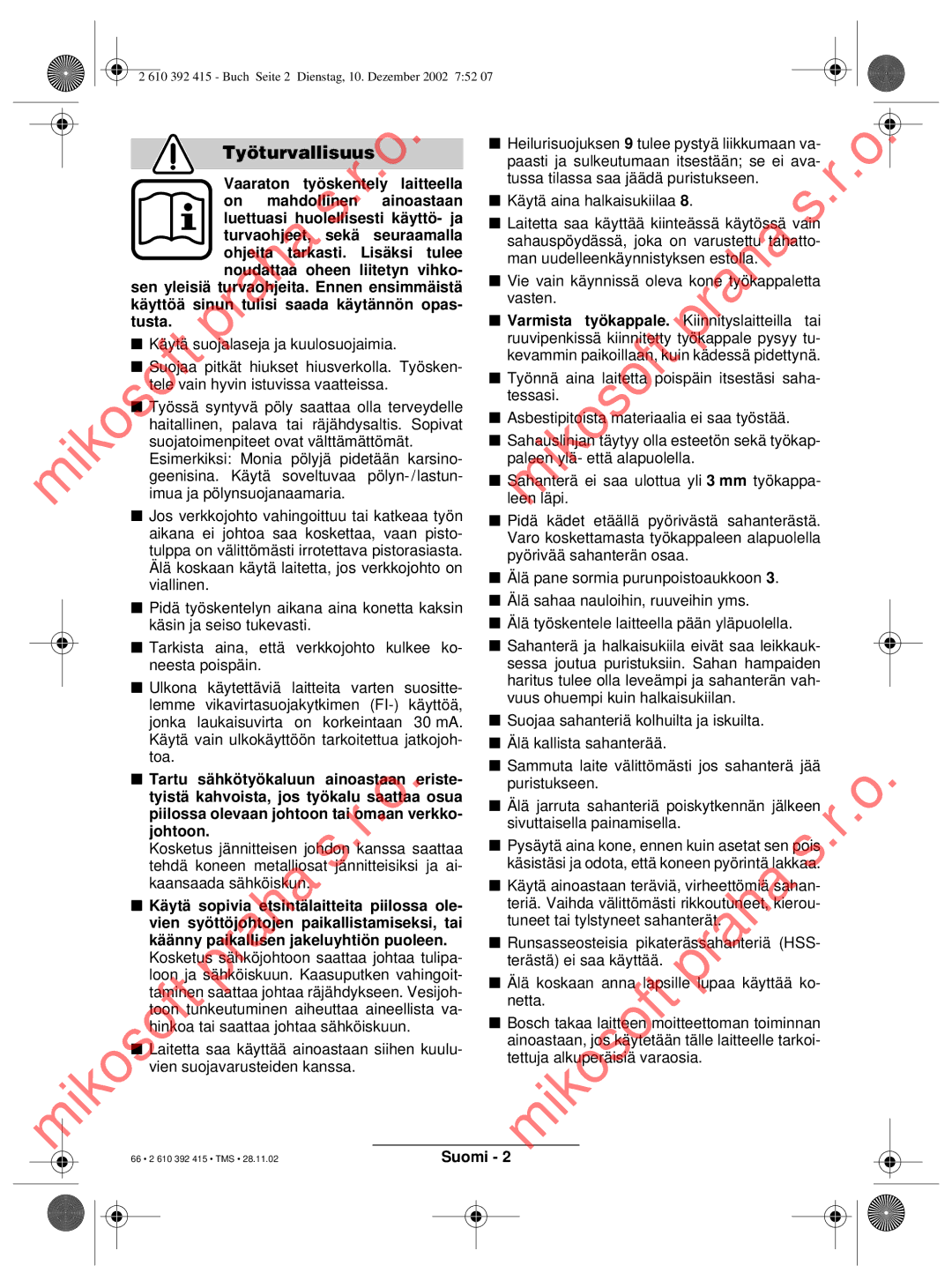 Bosch Power Tools PKS 40, PKS 46 operating instructions Työturvallisuus 