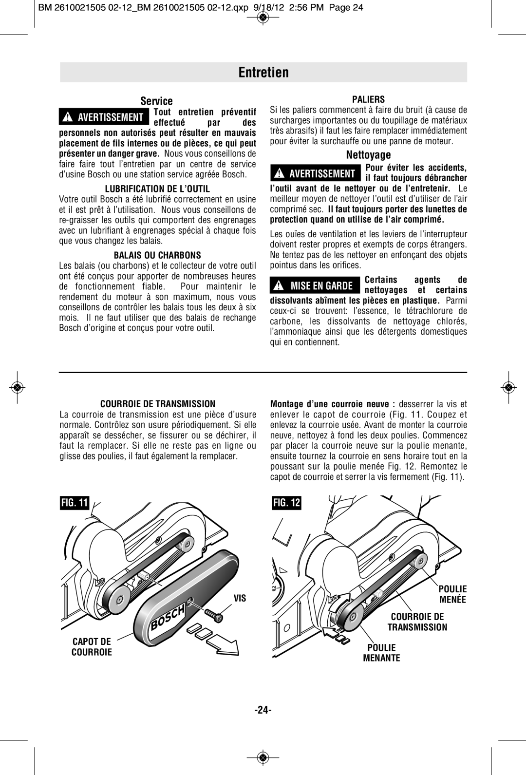 Bosch Power Tools PL1682 manual Entretien, Nettoyage 