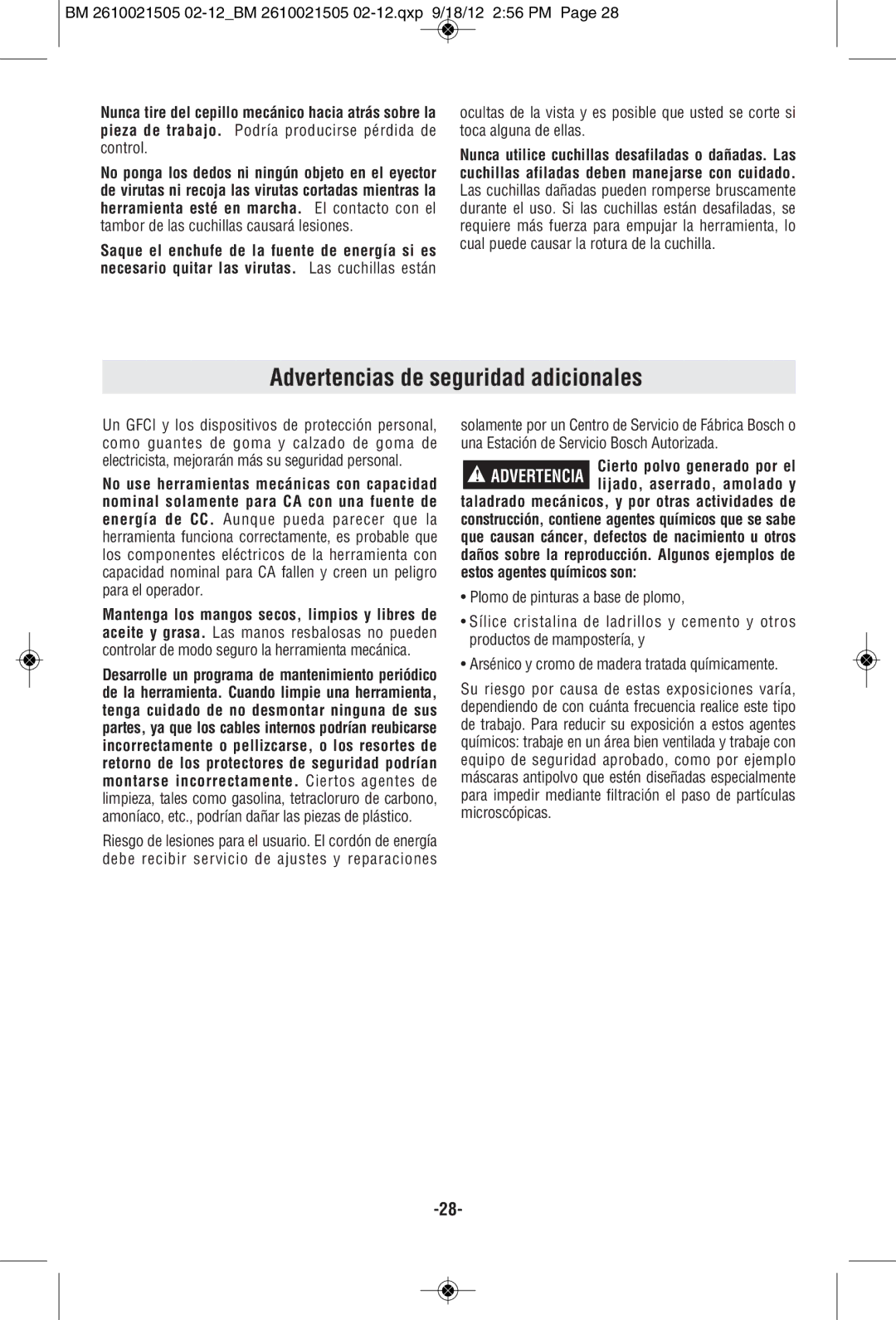 Bosch Power Tools PL1682 manual Advertencias de seguridad adicionales 