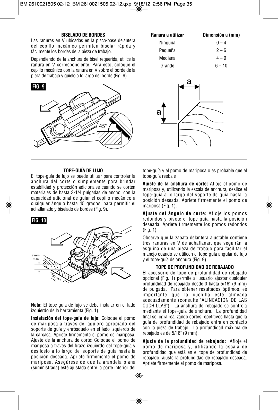 Bosch Power Tools PL1682 manual Biselado DE Bordes, TOPE-GUÍA DE Lujo, Tope DE Profundidad DE Rebajado 