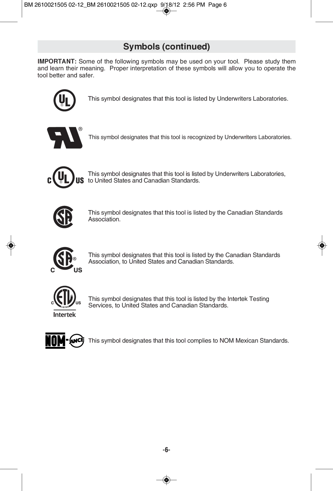 Bosch Power Tools PL1682 manual Symbols 