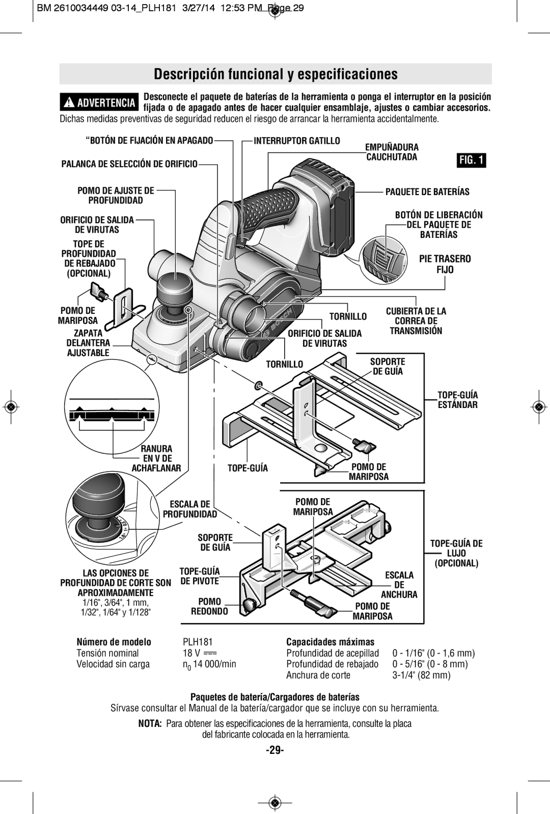 Bosch Power Tools PLH181K, PLH181BN, PLH181BL manual Descripción funcional y especificaciones, Fijo, Número de modelo 