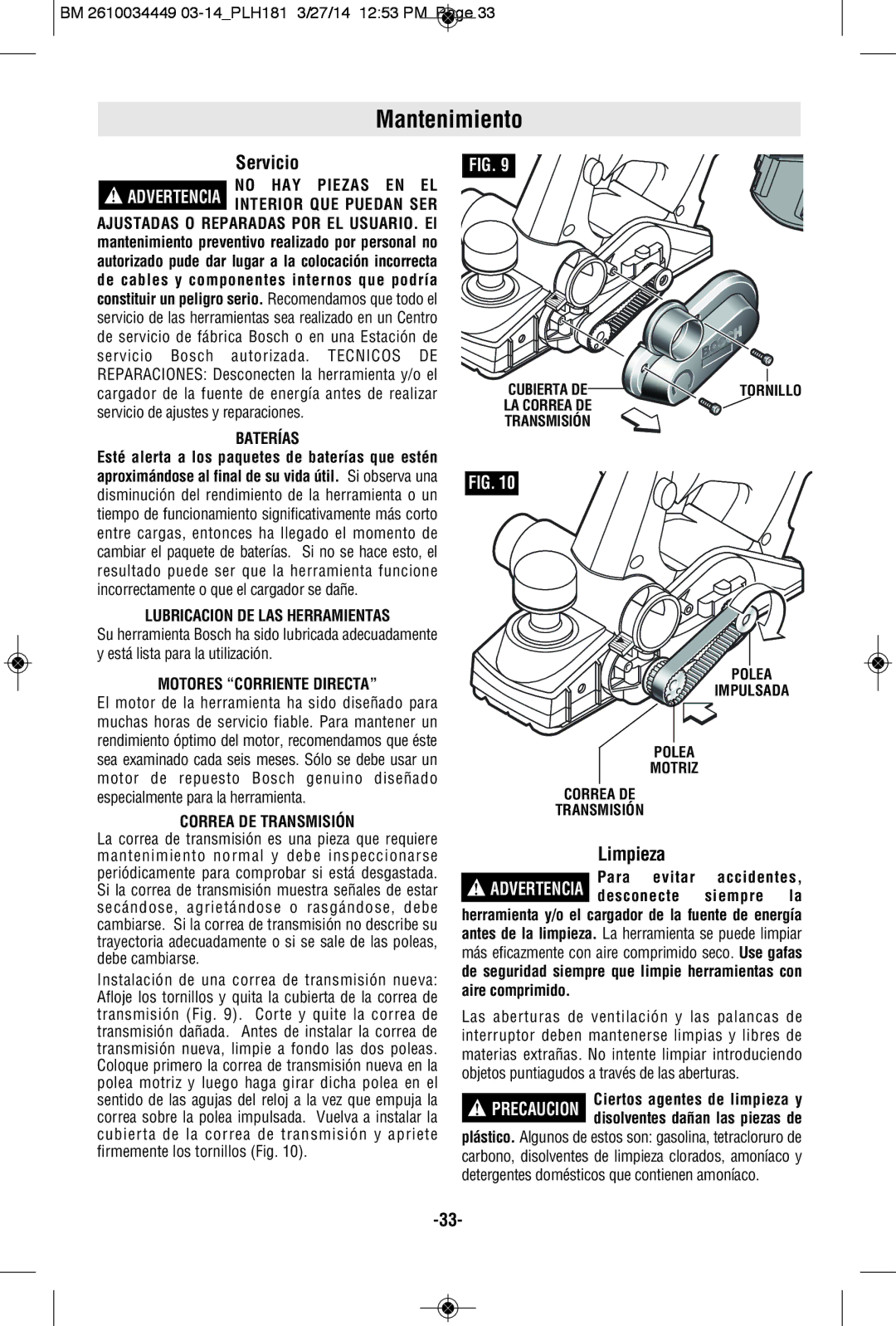 Bosch Power Tools PLH181K, PLH181BN, PLH181BL manual Mantenimiento, Servicio, Limpieza 