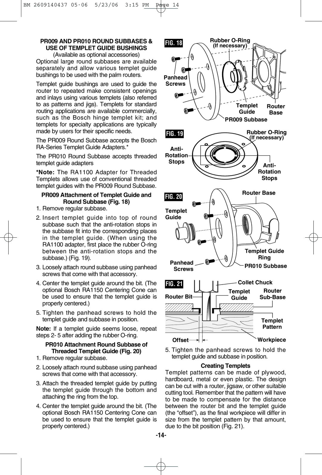 Bosch Power Tools PR10E PR009 Attachment of Templet Guide Round Subbase Fig, Panhead Screws, Anti Rotation Stops, Ring 