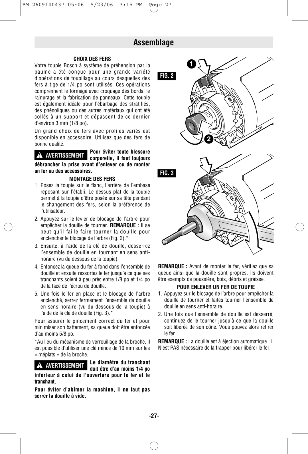 Bosch Power Tools PR20EVSNK, PR20EVSK, PR10E Assemblage, Choix DES Fers, Montage DES Fers, Pour Enlever UN FER DE Toupie 